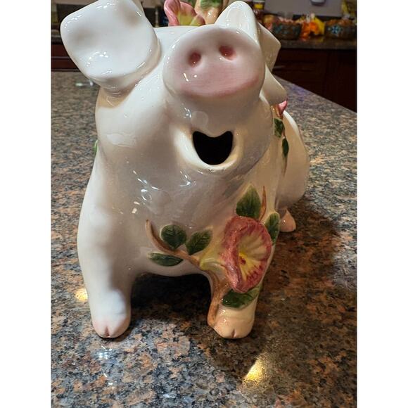 Vintage Fitz & Floyd Omnibus Teapot Sleepy Eyed Pig 1994 Hand-painted - Picture 15 of 16